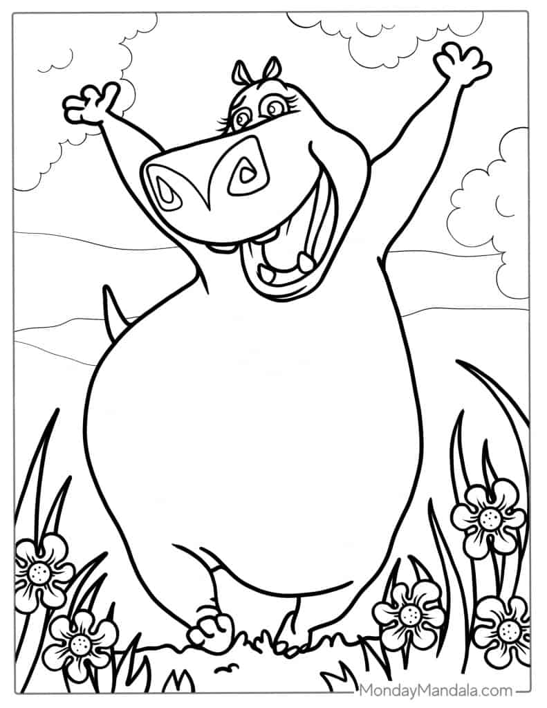 Hippo coloring pages free pdf printables