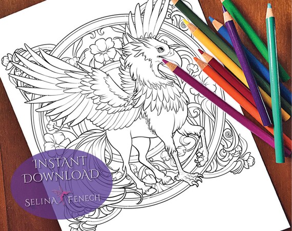 Hippogriff winged magic coloring pagedigi stamp fantasy