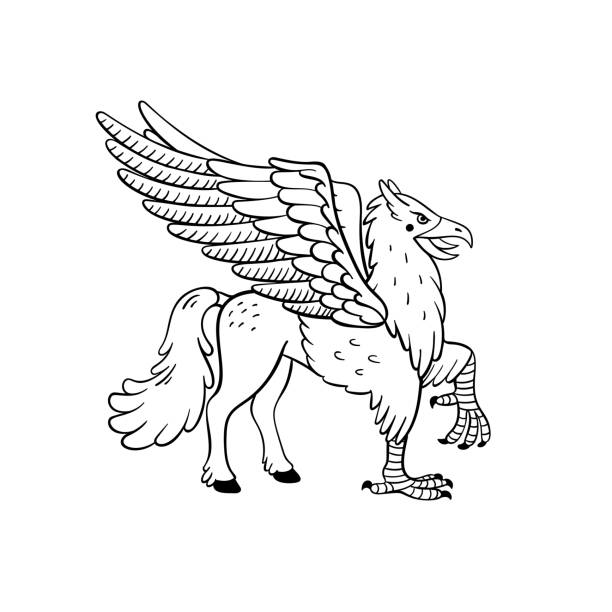 Magical creatures set mythological animal hippogriff doodle style black and white vector illustration isolated on white background tattoo design or coloring page line art stock illustration