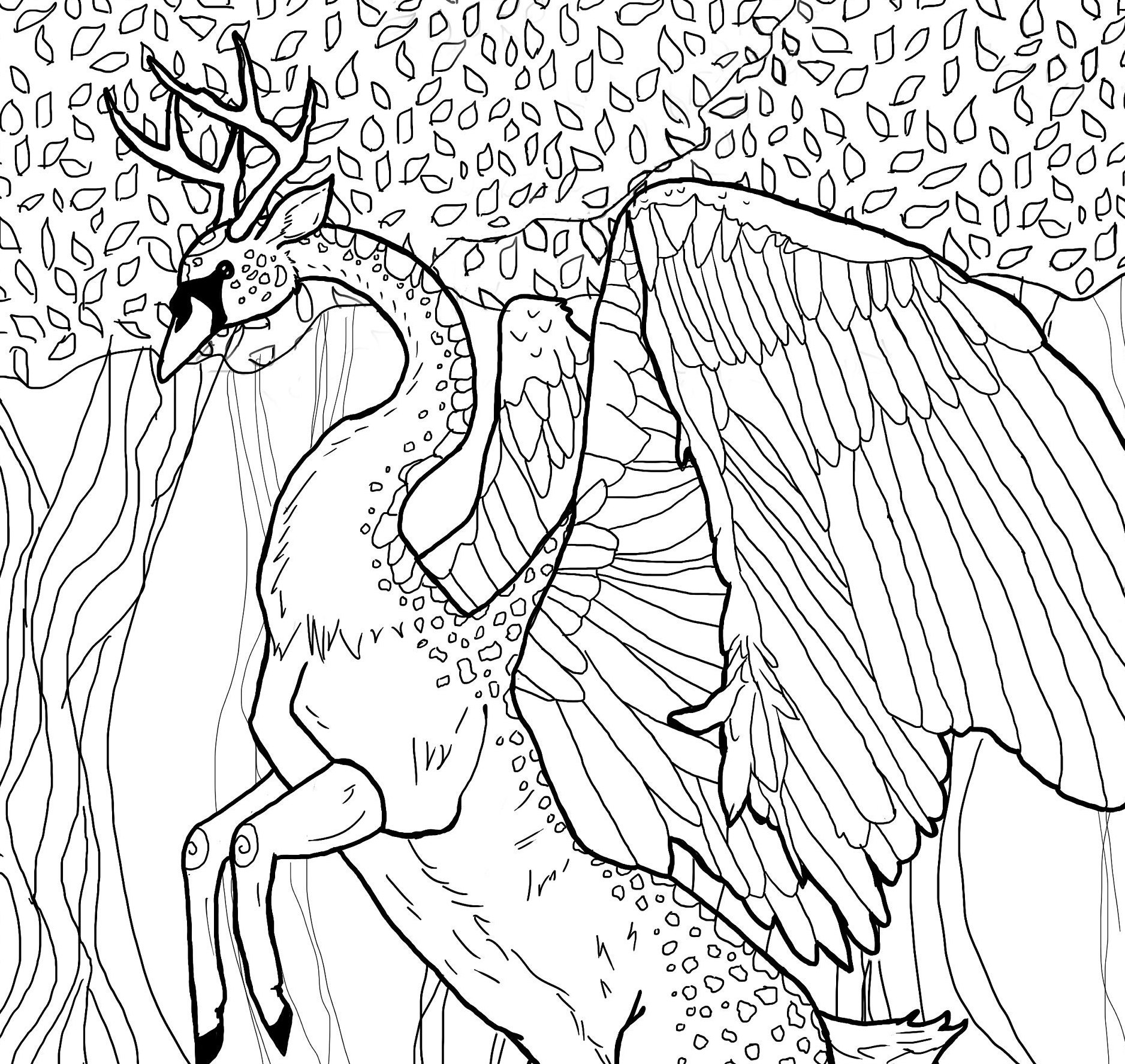 Swan deer hippogriff downloadable coloring page