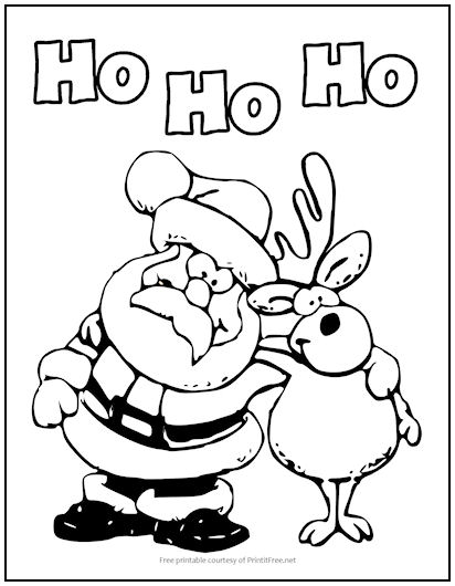 Santa and reindeer coloring page print it free