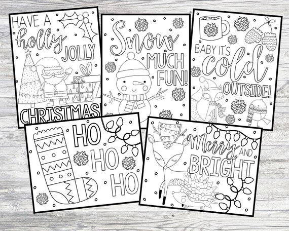 Printable christmas winter coloring pages for kids or adults holiday coloring pages instant digital download