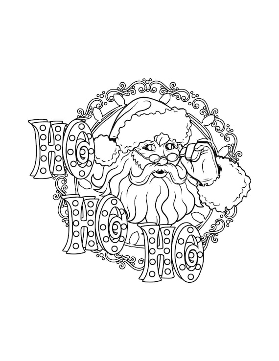 Printable vintage santa ho ho ho pdf digital download christmas coloring page