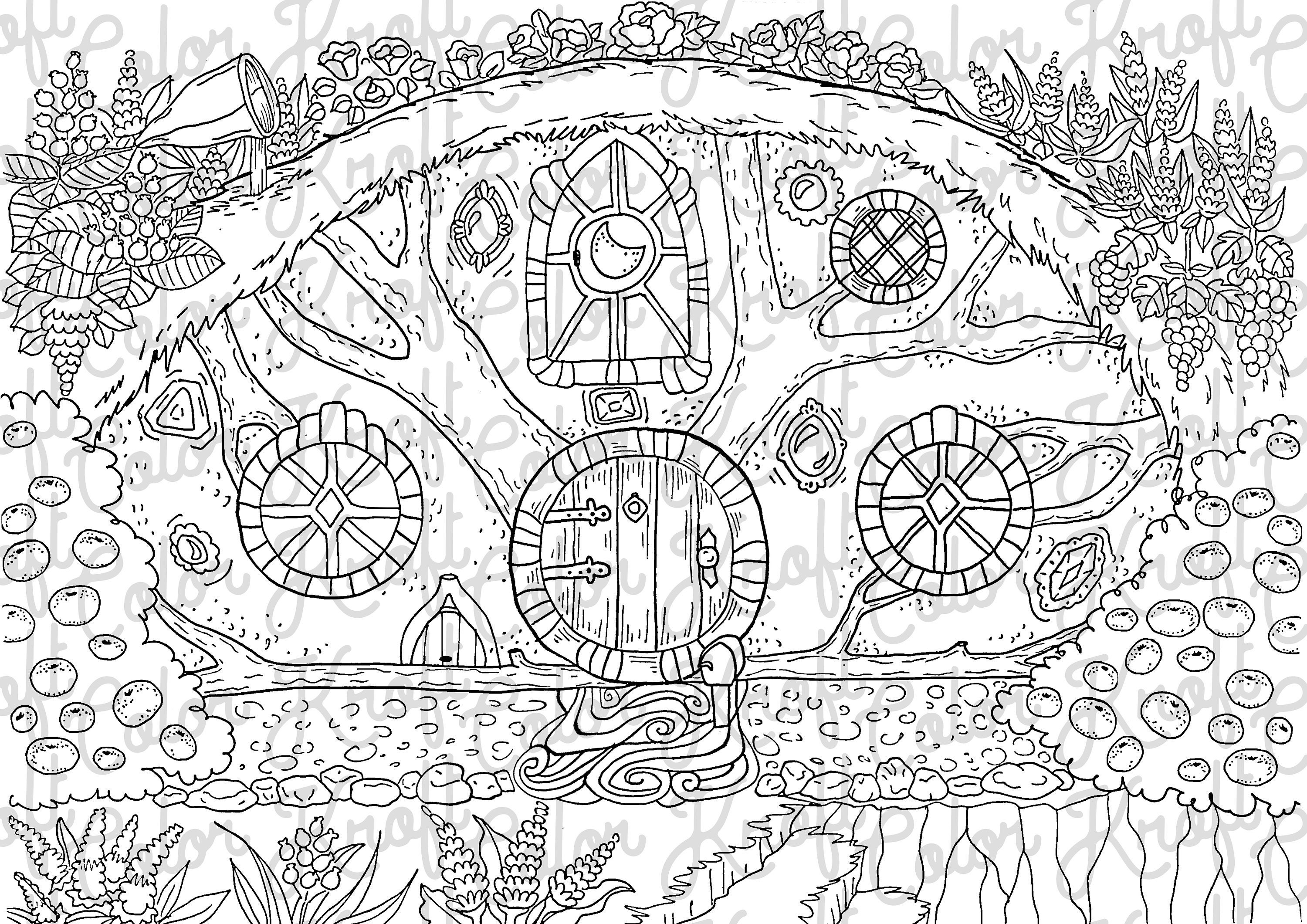 Hobbit hole coloring page printable coloring page digital download instant download