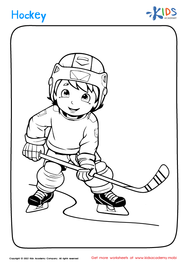 Free boy playing hockey coloring worksheet