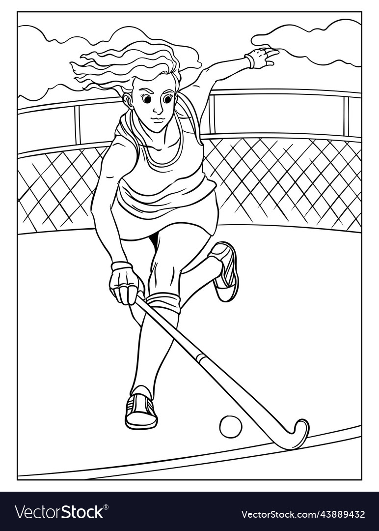 Field hockey coloring page for kids royalty free vector