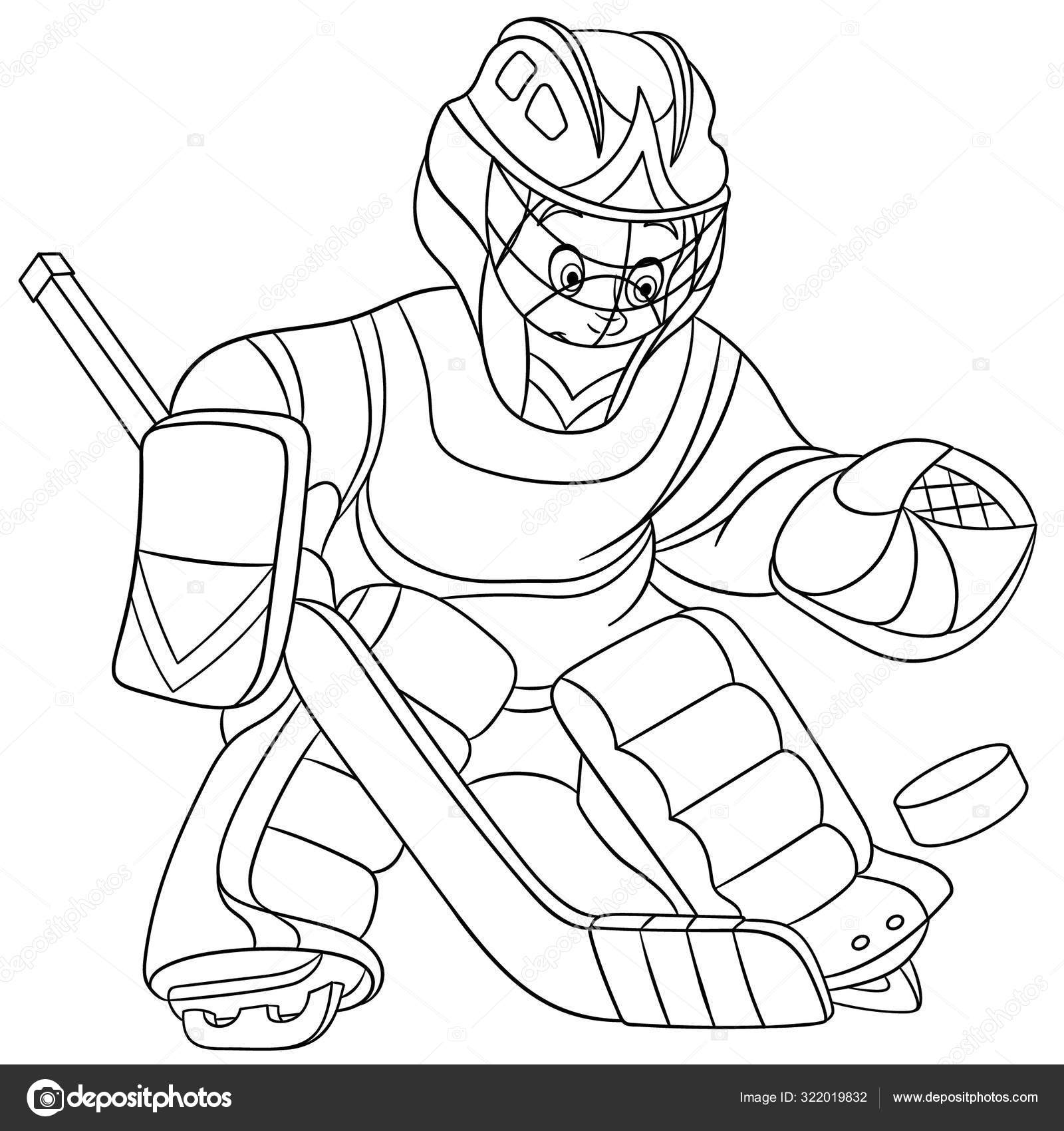 Coloring page with boy hockey player stock vector by sybirko