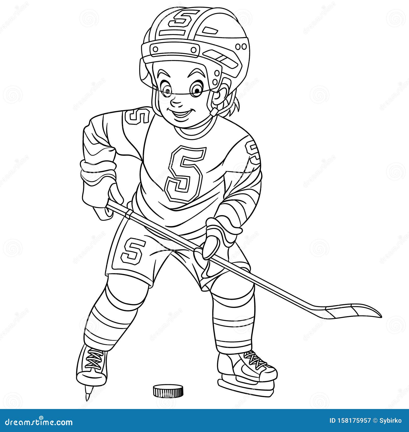 Coloring page with hockey player stock vector