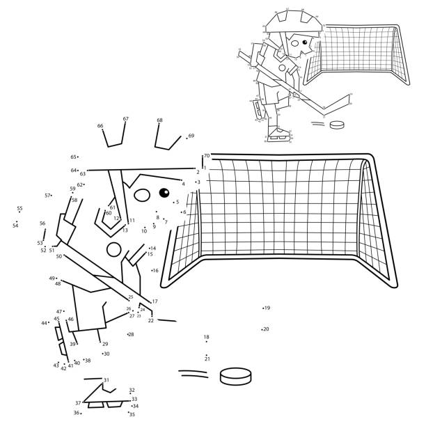 Numbers game for kids coloring page outline of cartoon boy playing hockey coloring book for children stock illustration