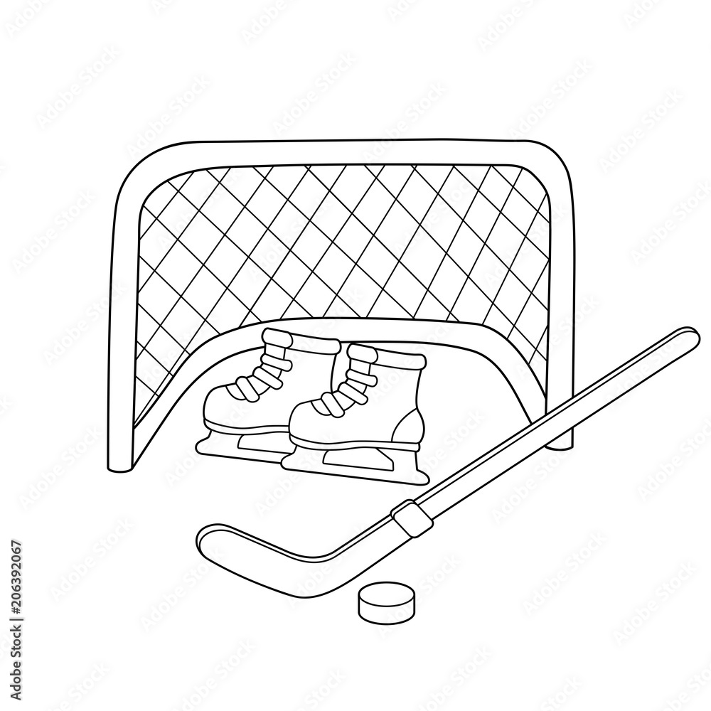 Hockey skates hockey stick winter sports coloring book for kids vector