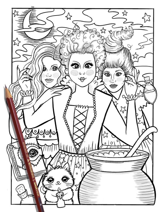 Hocus pocus coloring pagehalloween coloring page hocus pocus fun halloween witch whimsical coloring page halloween coloring page