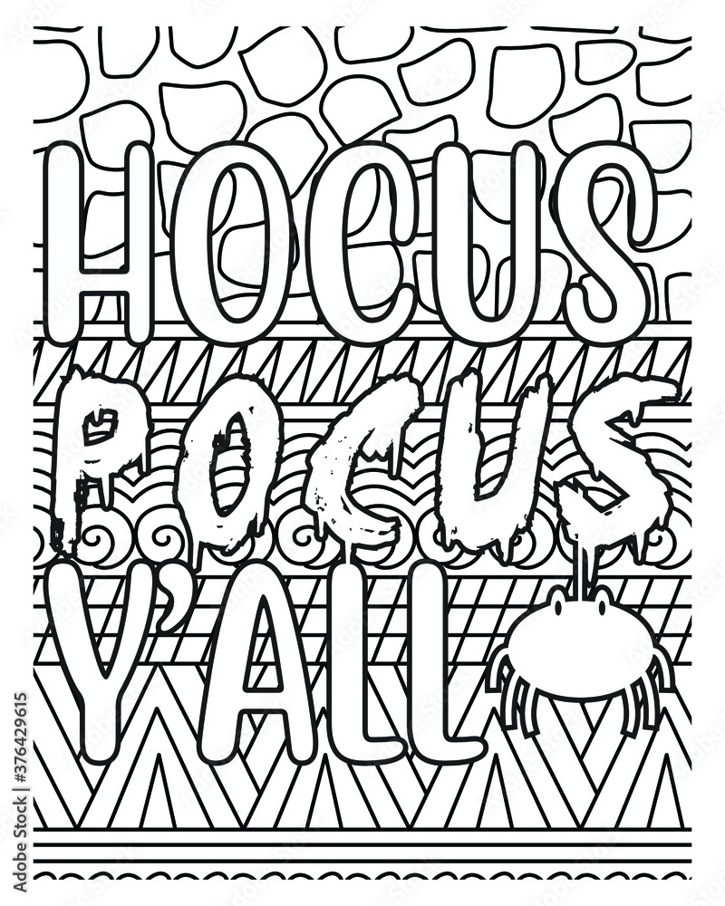 Hocus pocus yallhalloween coloring book page design vector