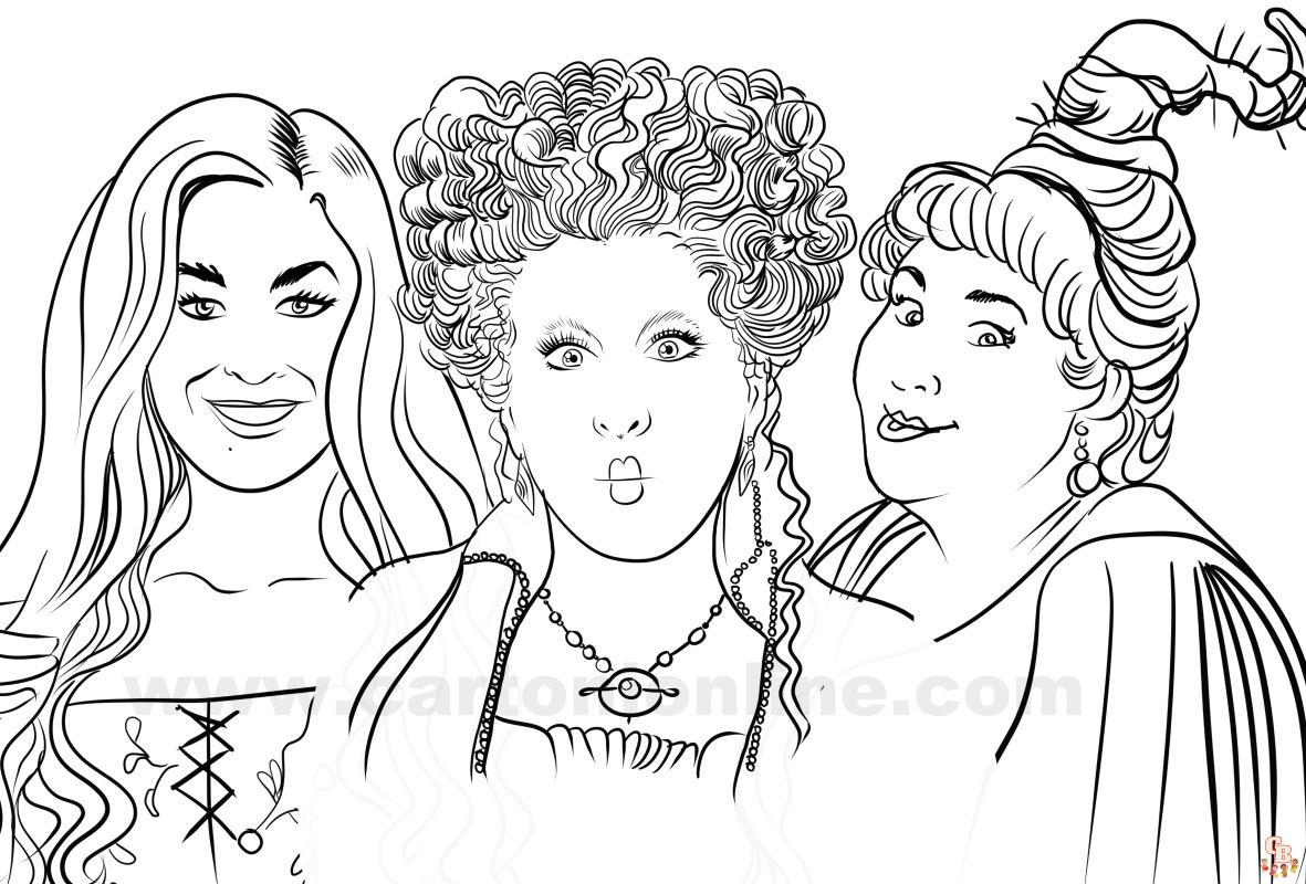 Hocus pocus coloring pages free printable sheets