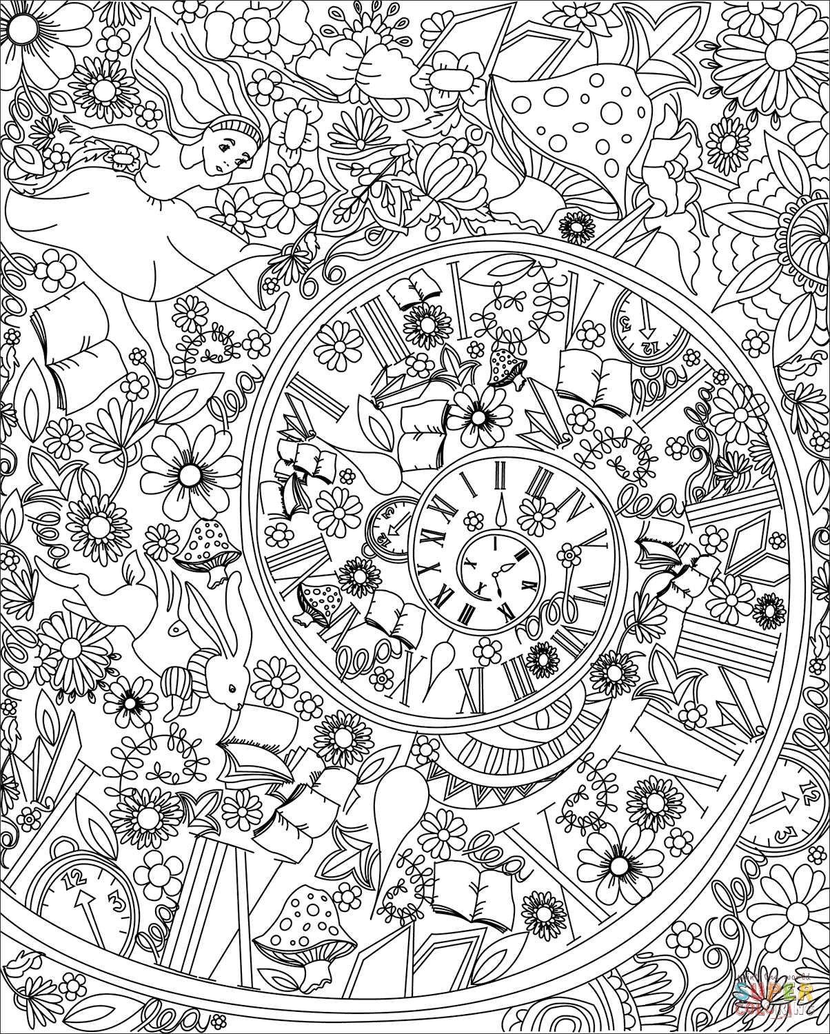 Alice falling down the rabbit hole coloring page free printable coloring pages