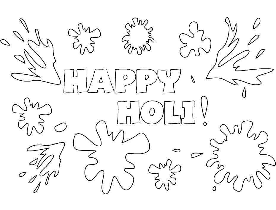 Print happy holi coloring page