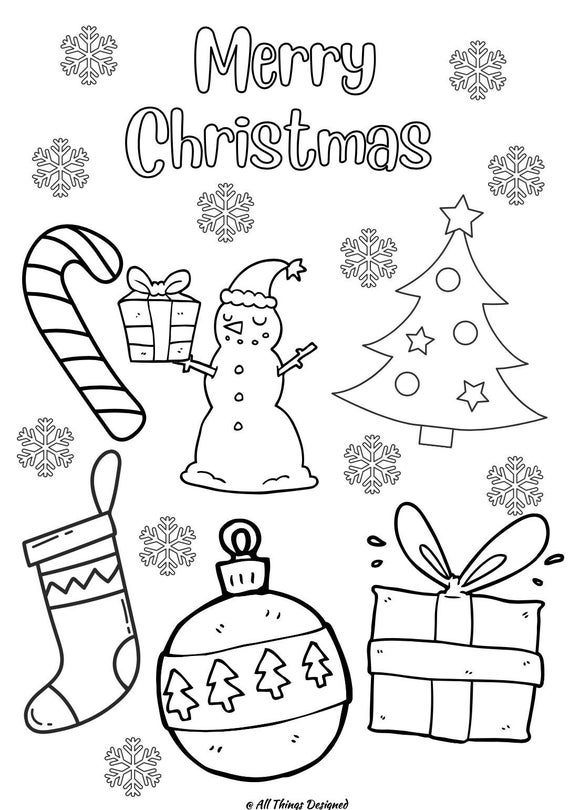 Christmas coloring page holidays merry christmas digital download kids and adult activities coloring