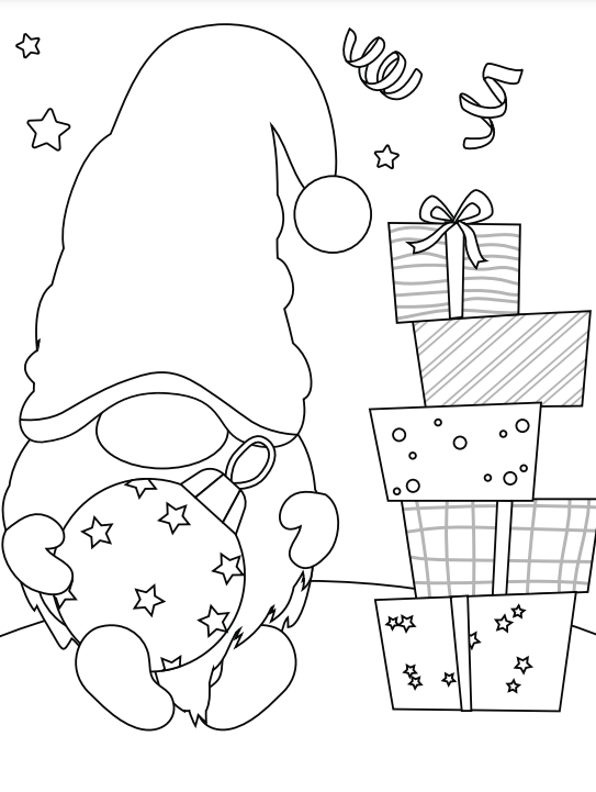 Free printable cute christmas gnome coloring pages