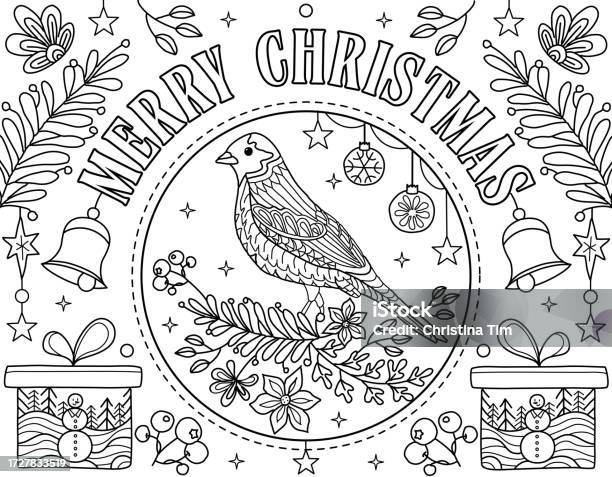 Happy new year merry christmas coloring page stock illustration