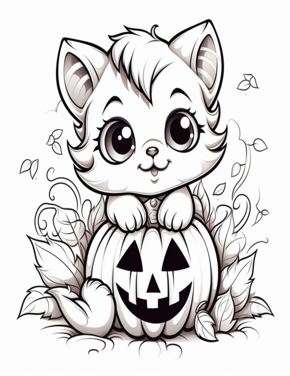 Halloween cat and pumpkins coloring page halloween fun halloween coloring page halloween holiday coloring pages teachers bin