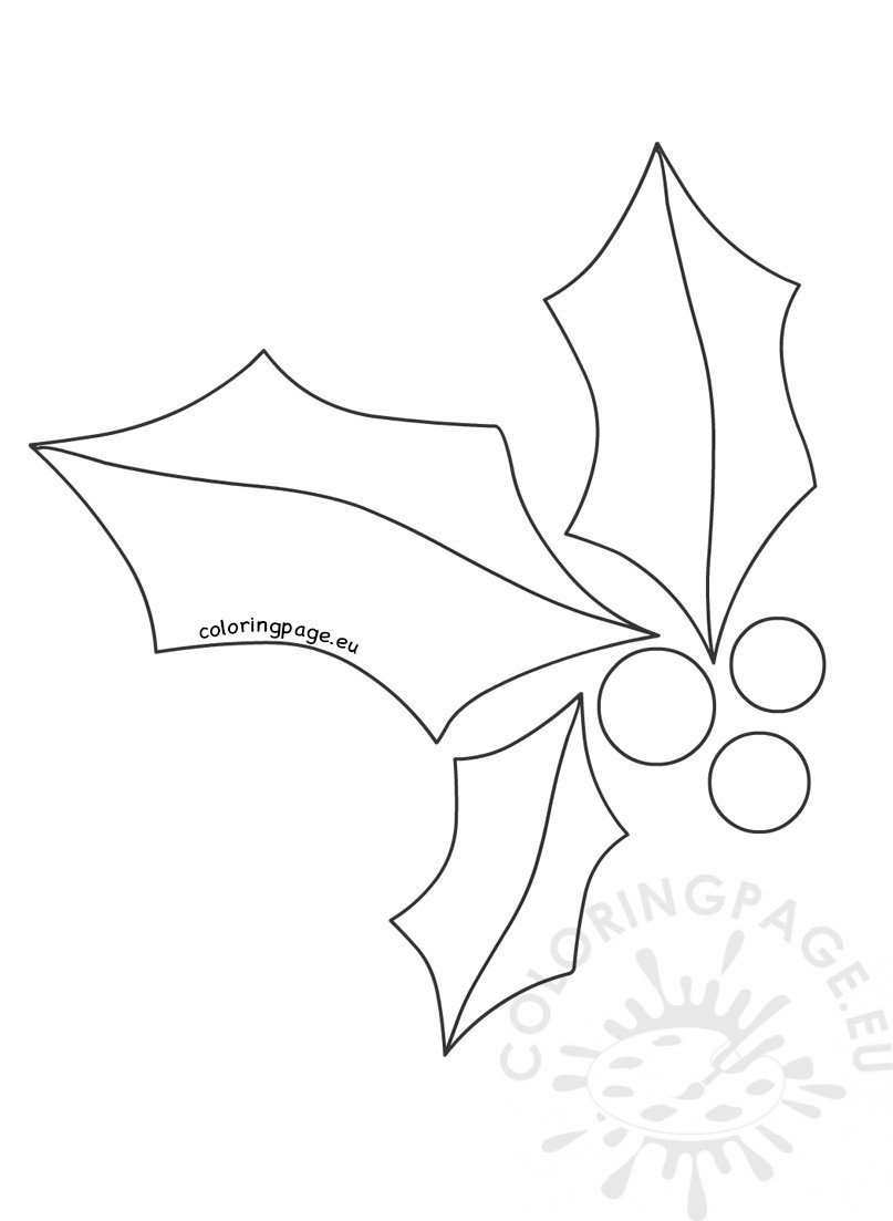 Christmas holly printable template coloring page