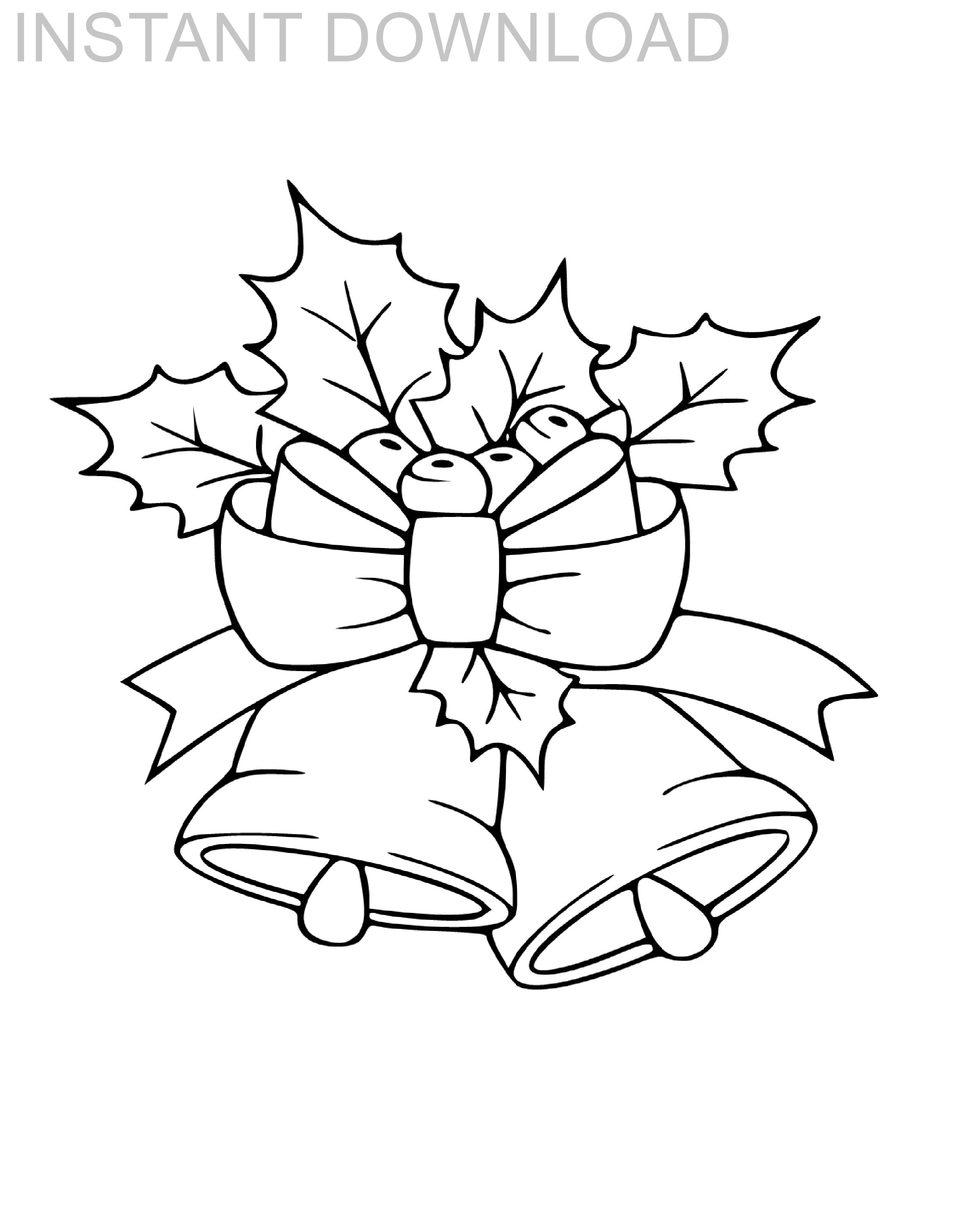 Printable x christmas bells and holly kids coloring pageinstant downloaddigital fileplus bonus