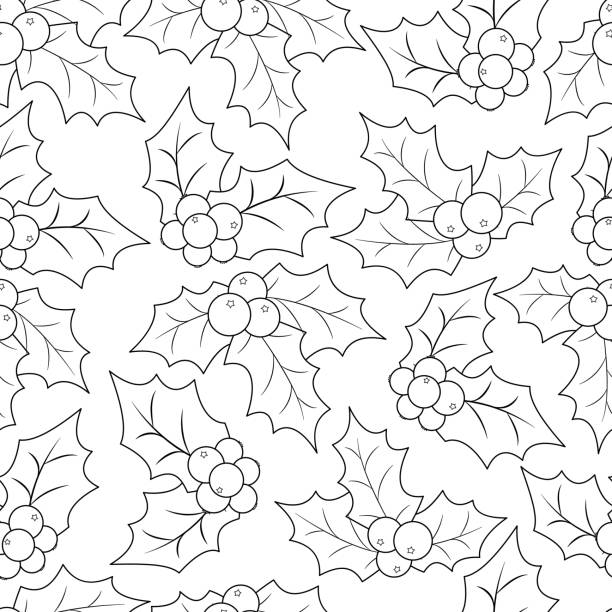 Coloring book page for adults and children christmas holly berry seamless pattern vector illustration stock illustration