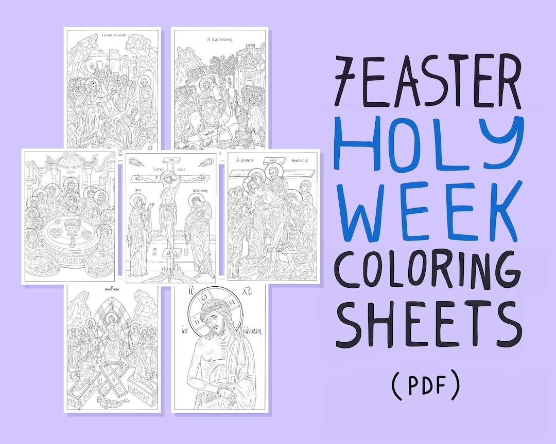 Easter holy week coloring pages christian orthodox icons palm sunday lazarus last supper crucifiction resurrection printable pdf