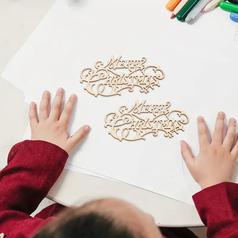 Merry christmas wood cutout diy woodcraft wooden words