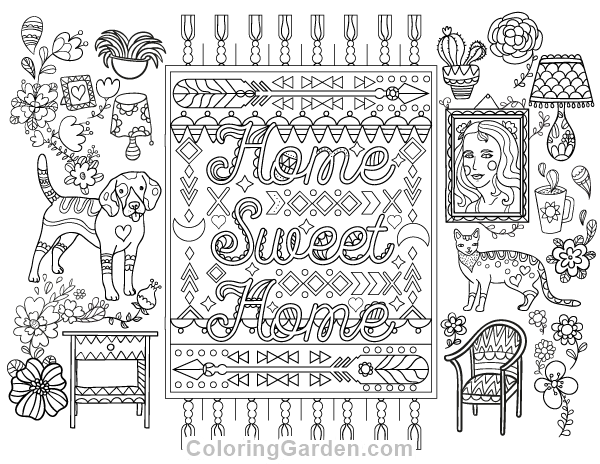 Home sweet home adult coloring page