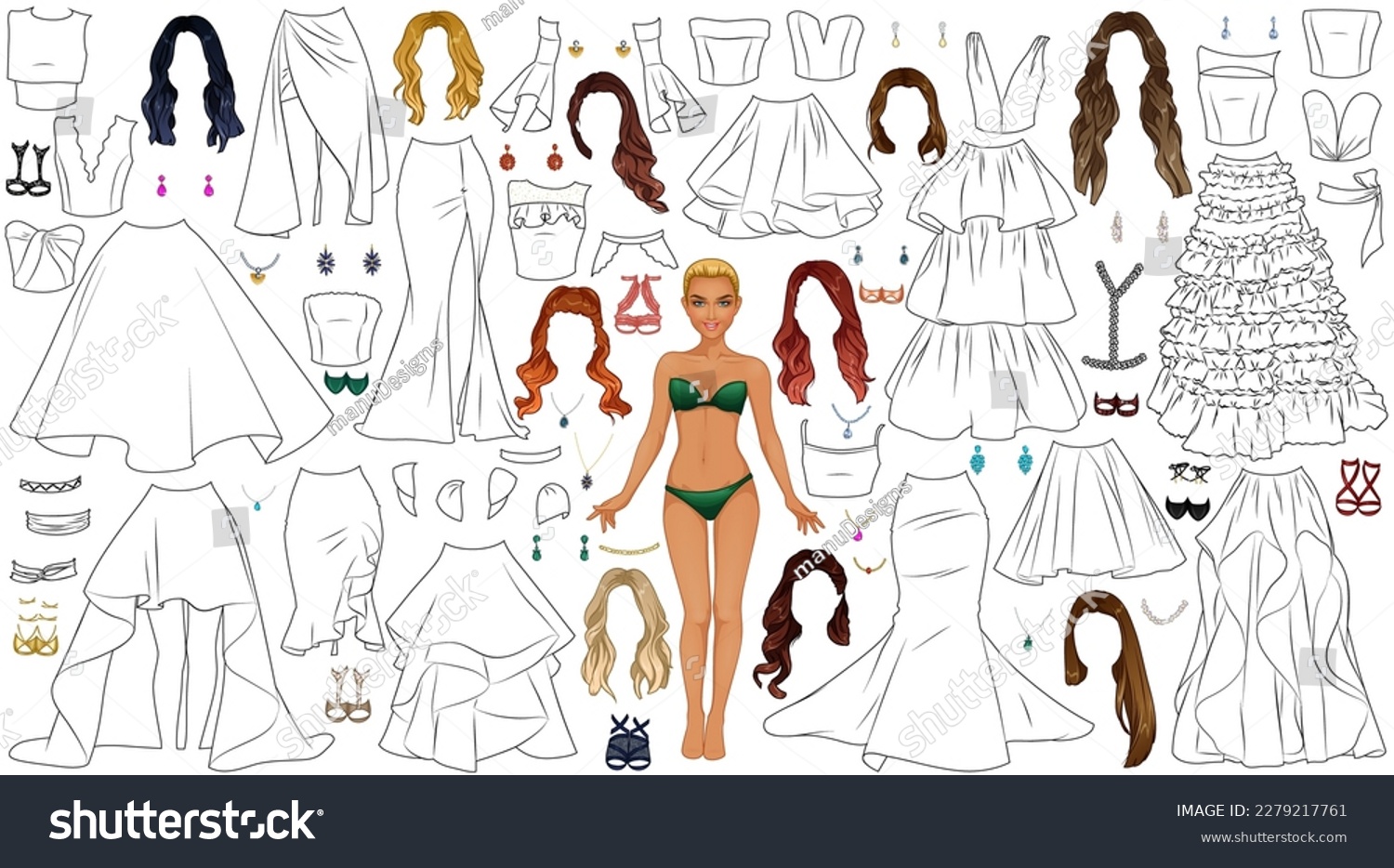 Homeing coloring page paper doll outfits stock vector royalty free