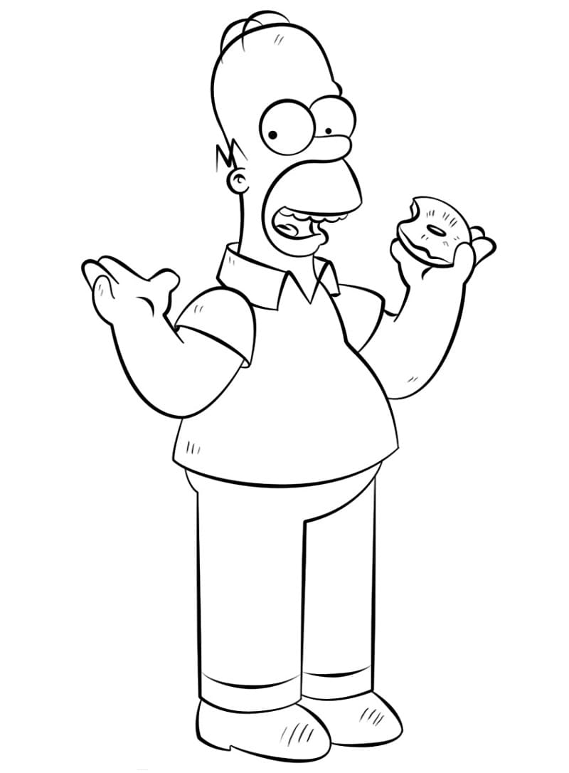 Homer simpson with a donut coloring page