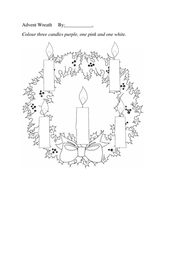 Advent wreath colouring sheet five candles teaching resources