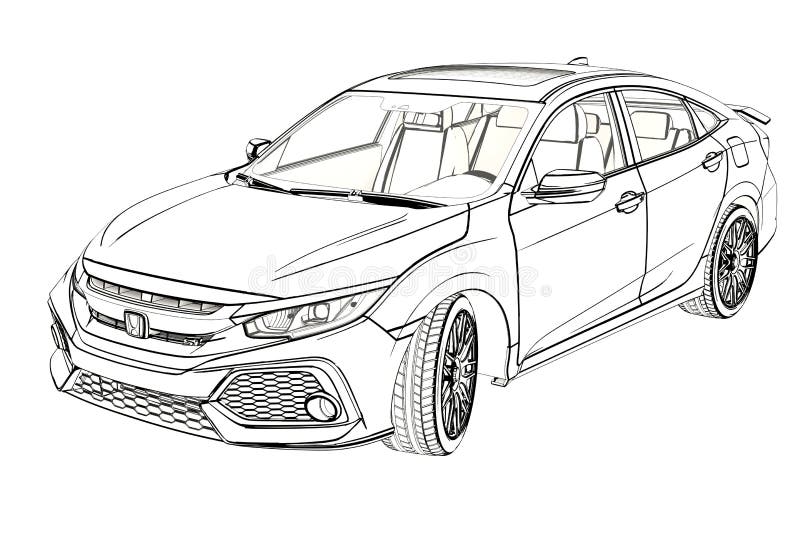 Sedan honda civic graphic sketch d illustration editorial stock image