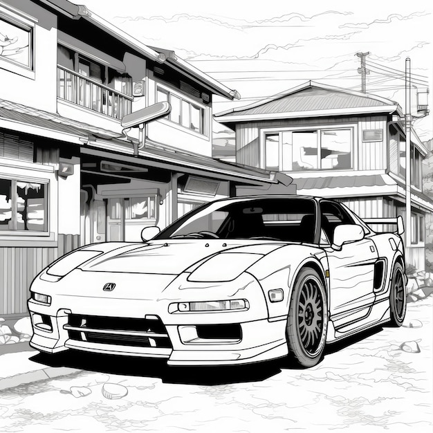 Premium ai image cinematic block print style honda nsx coloring page for kids manga inspired with fat lines and cr