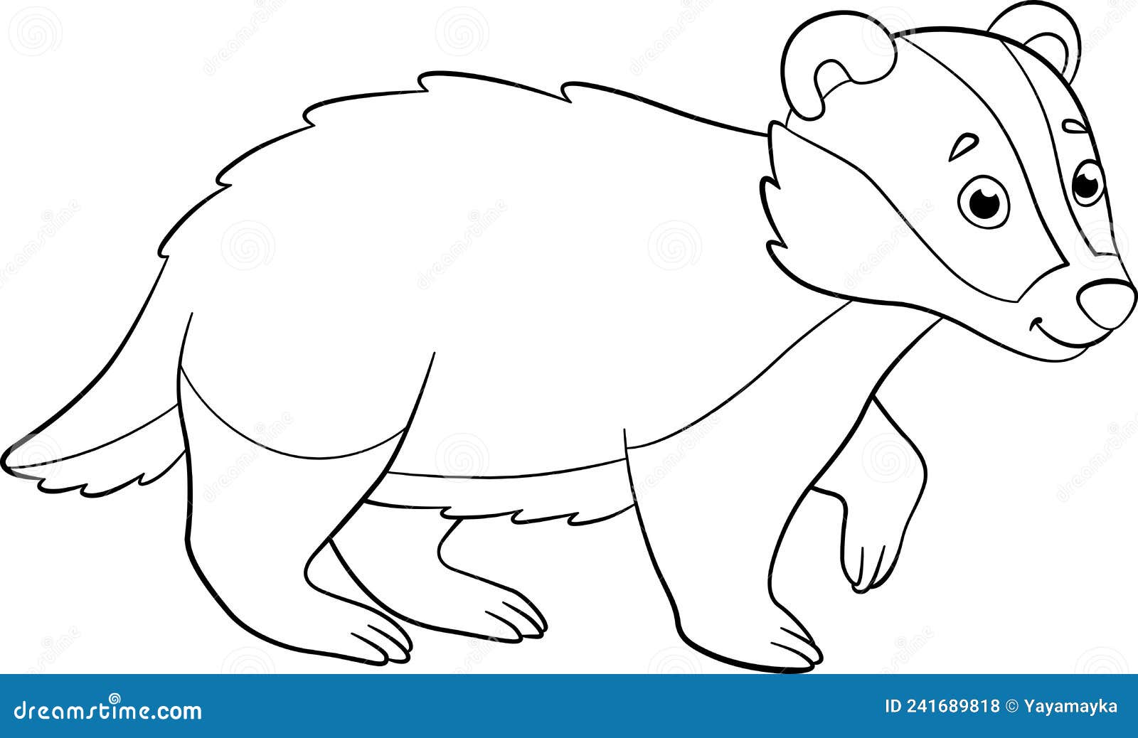 Coloring page little cute badger stands and smiles stock vector