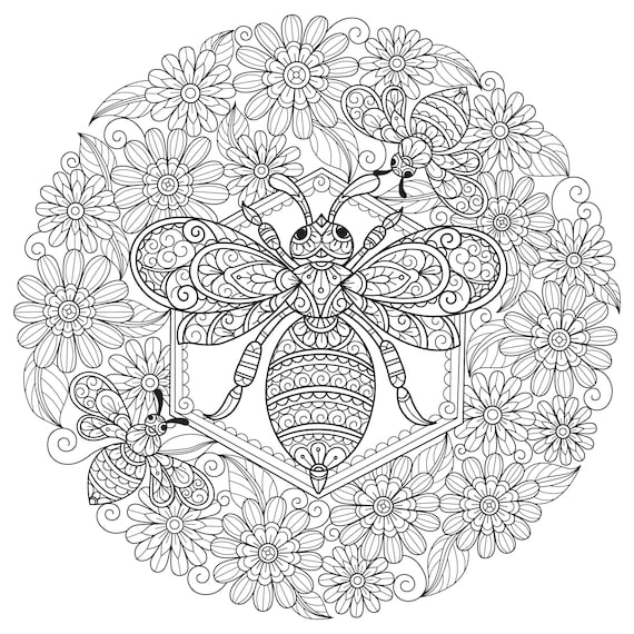 Cute coloring book honey bee gifts activity books floral bee printable relaxing coloring page botanical insect entertainment