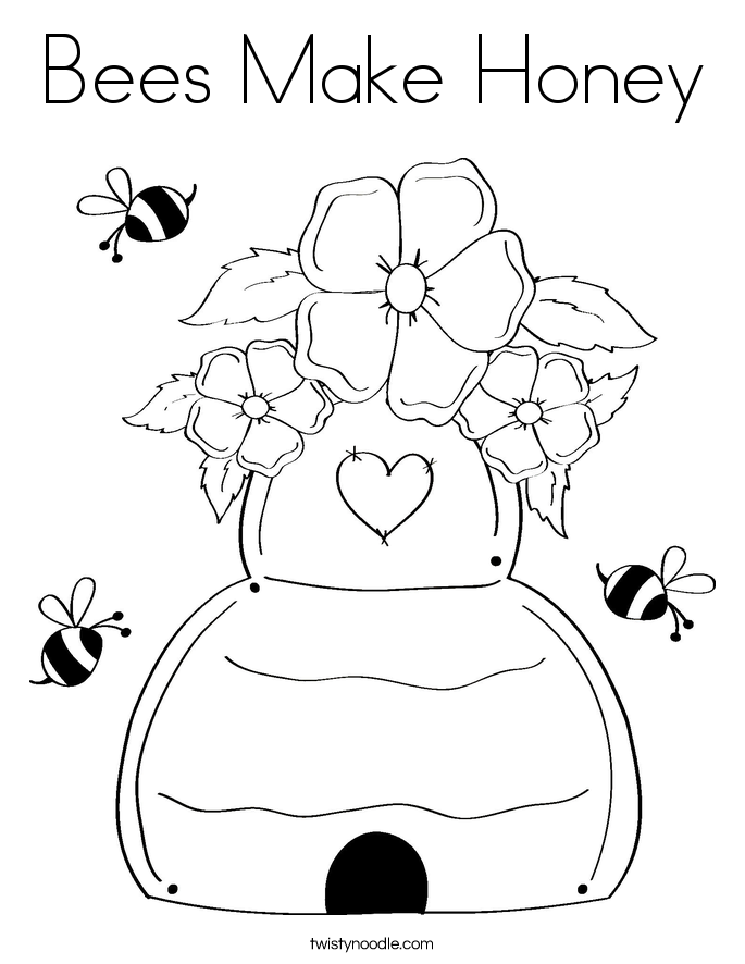 Bees make honey coloring page