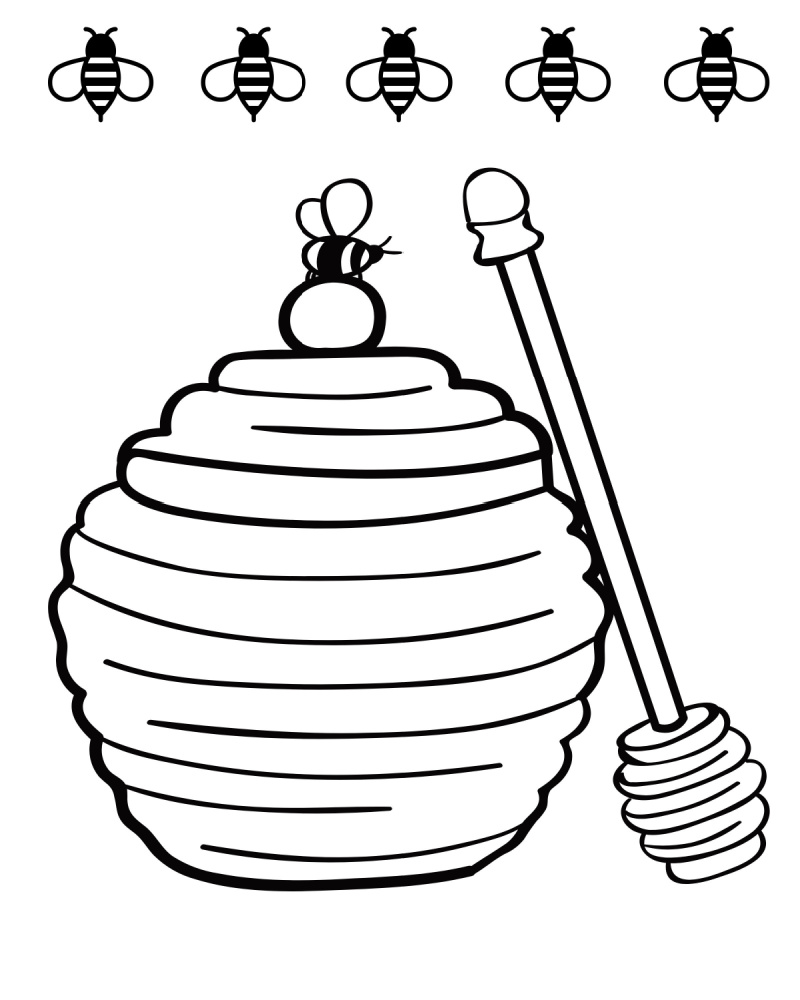 Bees and honey pot coloring page