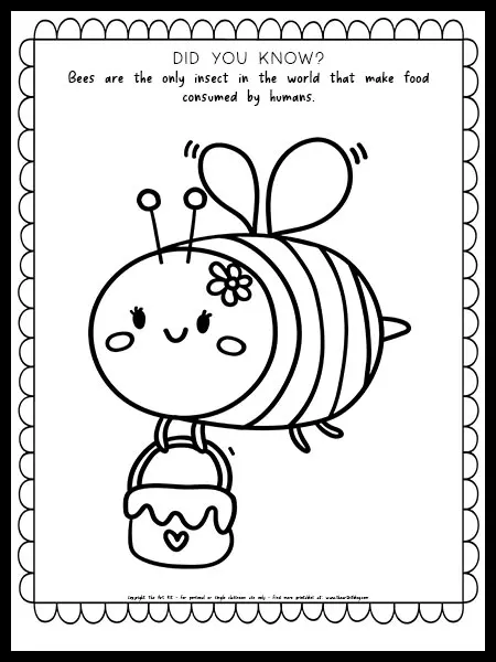Free printable bee with honey coloring page and fun fact â the art kit