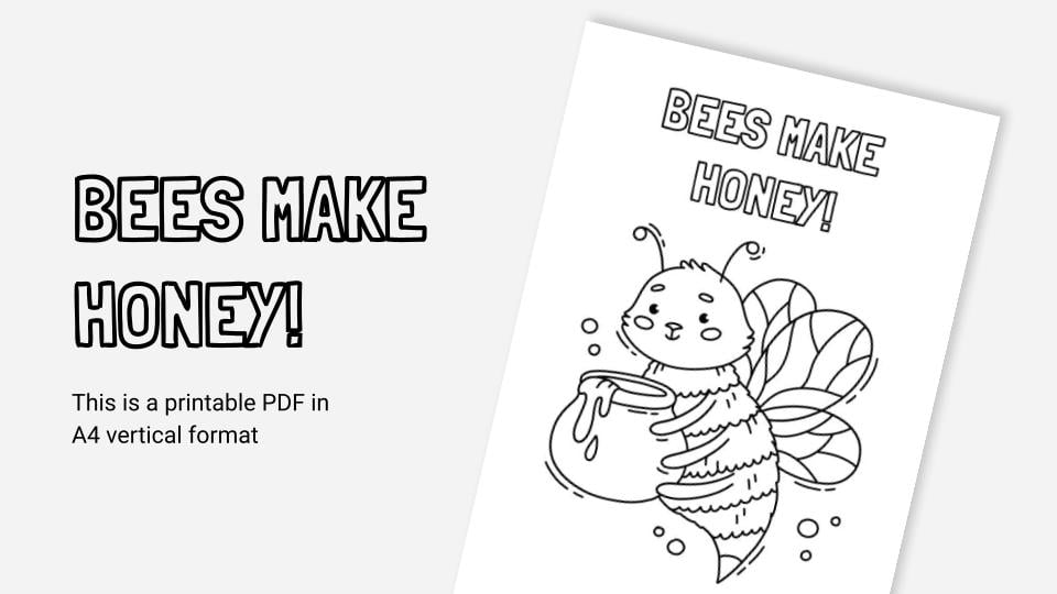 Bees make honey printable coloring worksheet