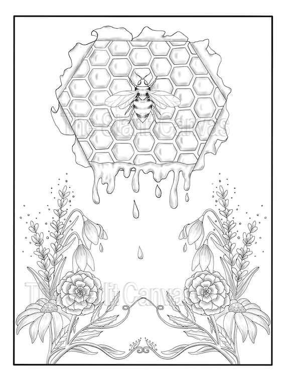 Bee honeyb and flowers coloring page pdf digital download