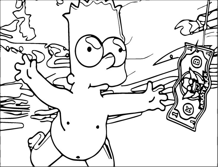 Awesome bart simpson nevermind underwater money coloring page coloring pages coloring book art coloring books