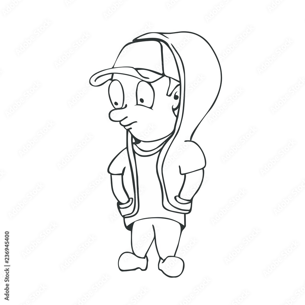 Boy wearing hoodie coloring page book vector