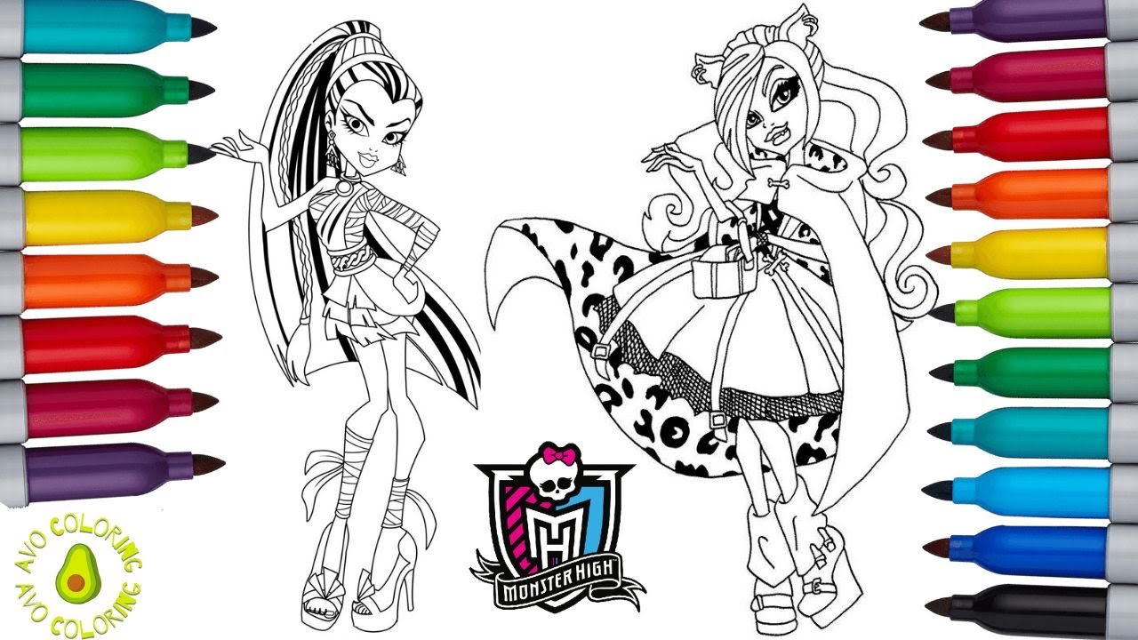 Monster high coloring book page claudine wolfe and nefera de nile