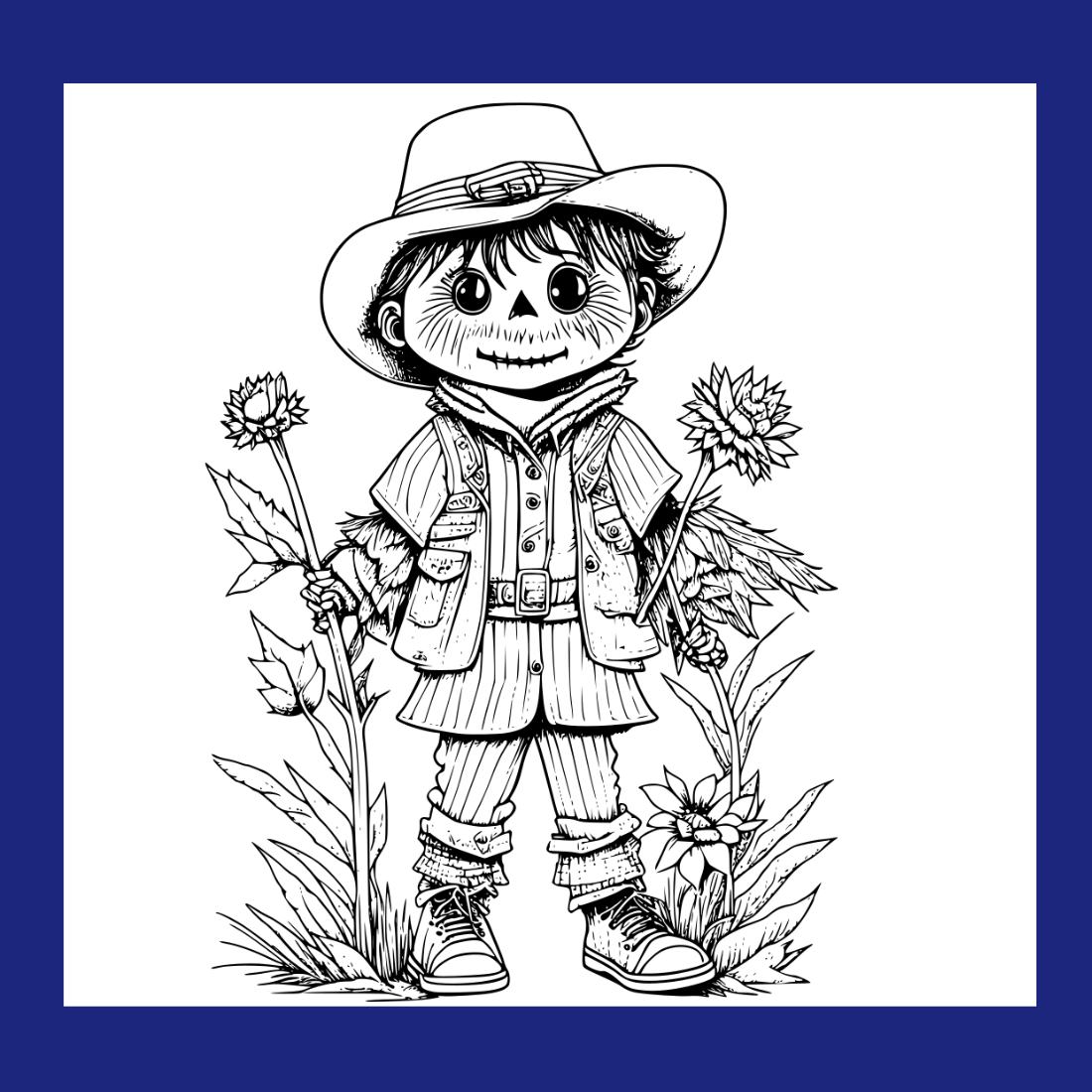 Coloring pages bundle for adultsa illustration of cute scarecrow character horror and creepy