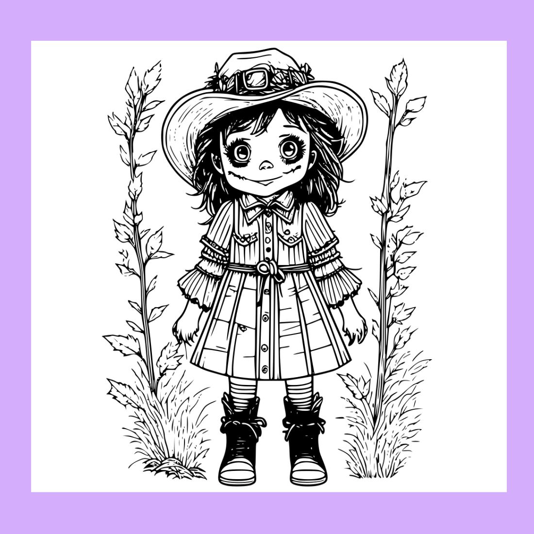 Coloring pages bundle for adultsa illustration of cute scarecrow character horror and creepy