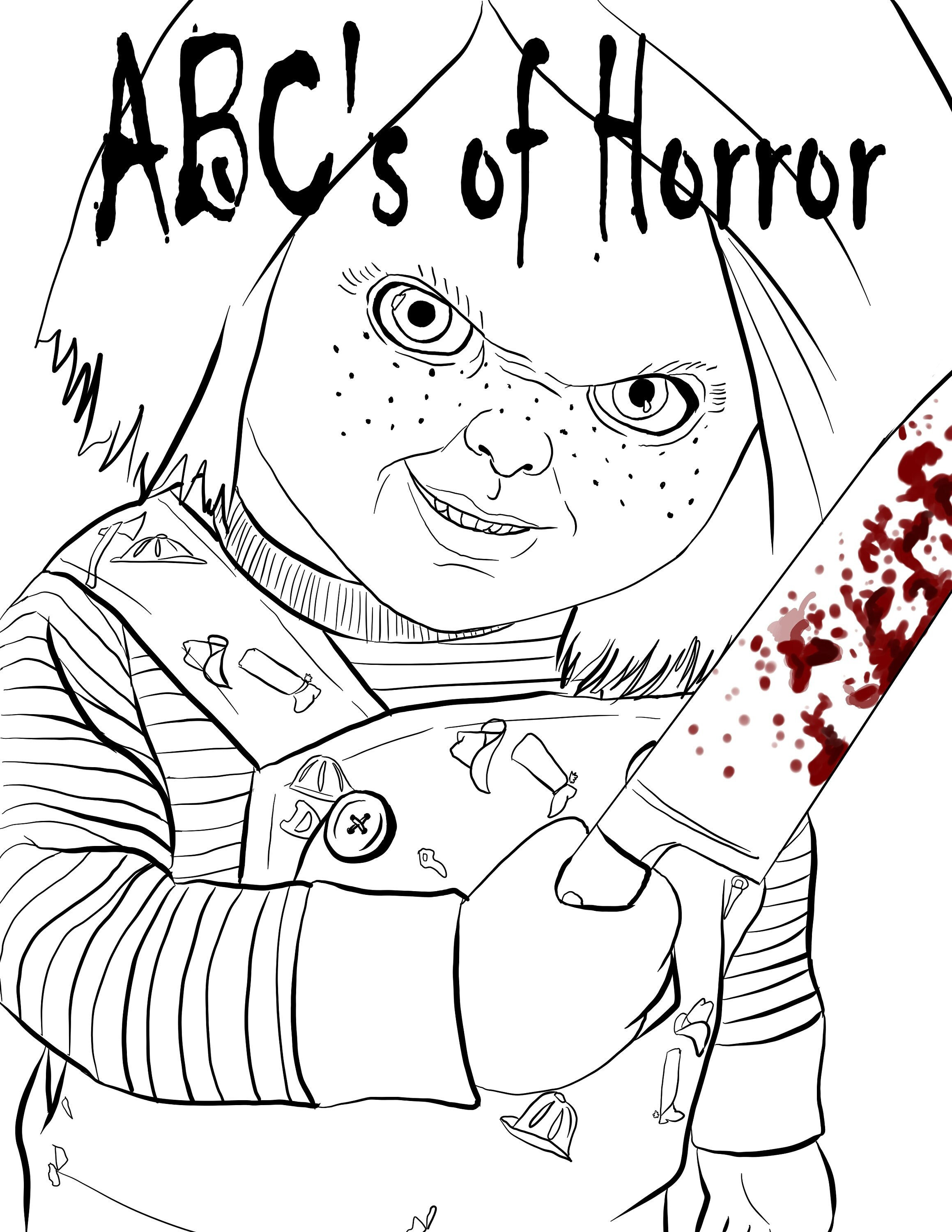 Abcs of horror digital printable adult colouring book