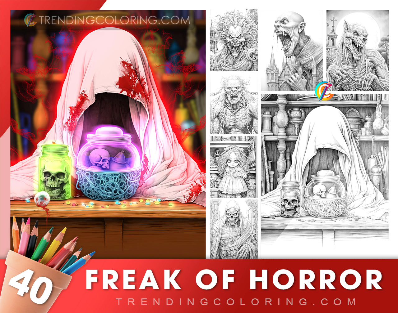 Freak of horror grayscale coloring pages