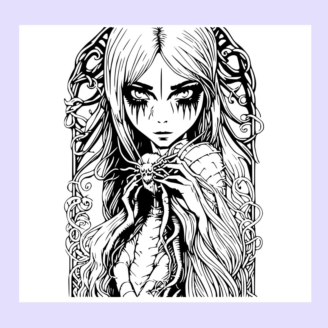 Coloring pages bundle for adultsa gothic girl with a skull and roses headdress horror and creepy