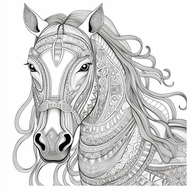Premium ai image coloring pages for adults horse coloring pages for adults coloring pages for adults generative ai